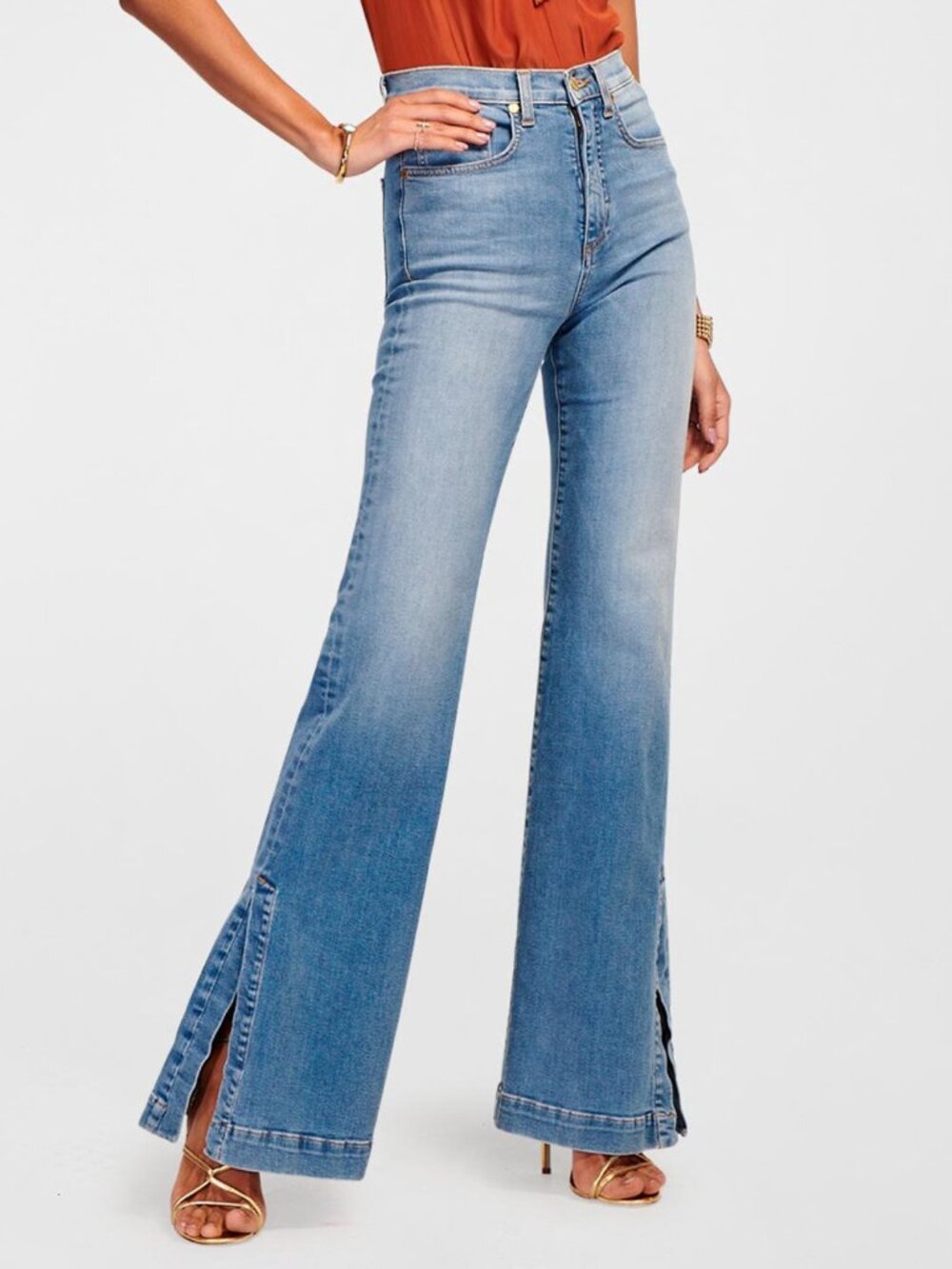 Ramy Brook Tyra High Rise SplitHem Flare Jeans Medium Wash Size 29